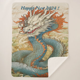 Happy 2024  Year Dragon No3 Sherpa Blanket