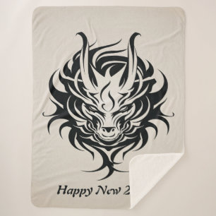 Happy 2024 Year of Black Dragon Face Sherpa Blanket