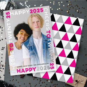 Happy 2025 Blocks Frame Typography New Year Photo Foil Holiday Card