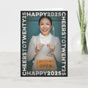 Happy 2025 Blocks Frame Typography New Year Photo Holiday Card