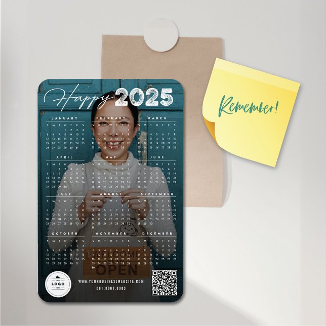 Happy 2025 Typography Calendar New Year Photo Magnet (Happy 2025 Typography Calendar New Year Photo Flexible Magnet @ fat_fa_tin)