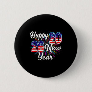 Happy 2026 New Year Patriotic Fireworks Design Par 6 Cm Round Badge