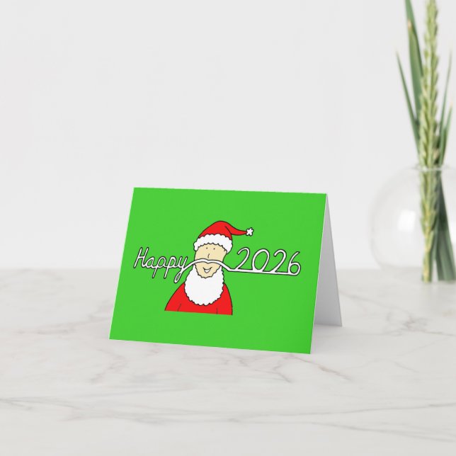 Happy 2026 Santa with Fun Moustache Holiday Card (Front)