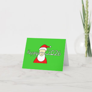 Happy 2026 Santa with Fun Mustache Holiday Card