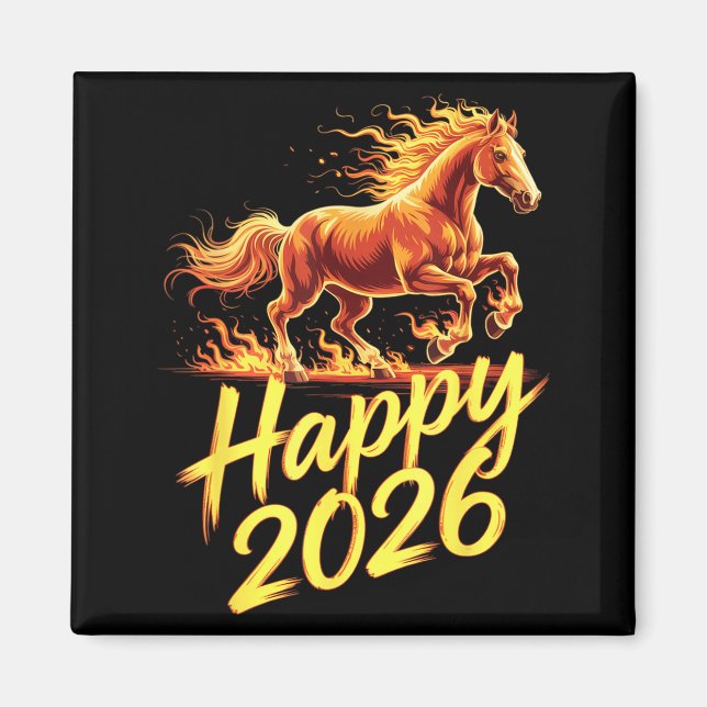 Happy 2026 Year Of The Horse Chinese Zodiac New Ye Magnet (Front)