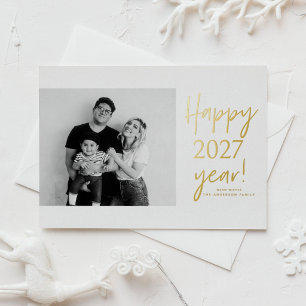 Happy 2027 Modern Typography Photo New Year Foil Holiday Card