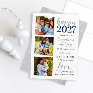 Happy 2027 Navy Silver Dot Expecting Pregnancy Holiday Card