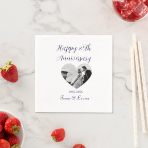 Happy 20t anniversary heart photo purple year name napkin