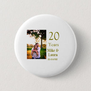 Happy 20th anniversary add couple name date golden 6 cm round badge