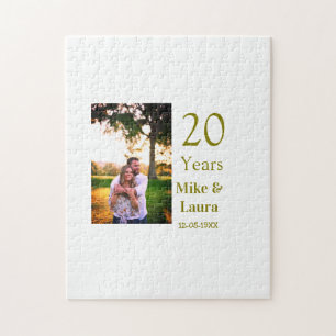 Happy 20th anniversary add couple name date golden jigsaw puzzle