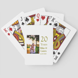 Happy 20th anniversary add couple name date golden playing cards