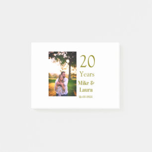 Happy 20th anniversary add couple name date golden post-it notes