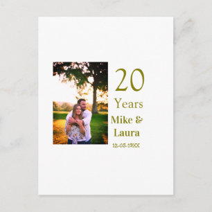 Happy 20th anniversary add couple name date golden postcard