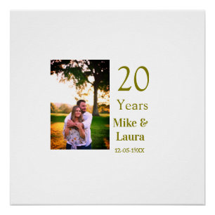 Happy 20th anniversary add couple name date golden poster