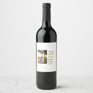 Happy 20th anniversary add couple name date golden wine label