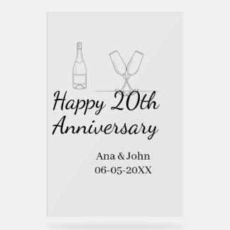 Happy 20th anniversary champagne bottle glass name acrylic sign