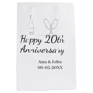 Happy 20th anniversary champagne bottle glass name medium gift bag