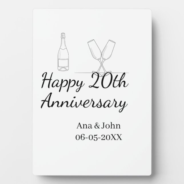Happy 20th anniversary champagne bottle glass name plaque (Front)