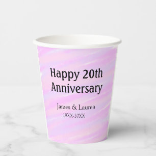 Happy 20th anniversary pink purple pastel name bol paper cups