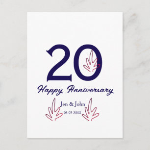 Happy 20th anniversary purple bold letter name lea postcard