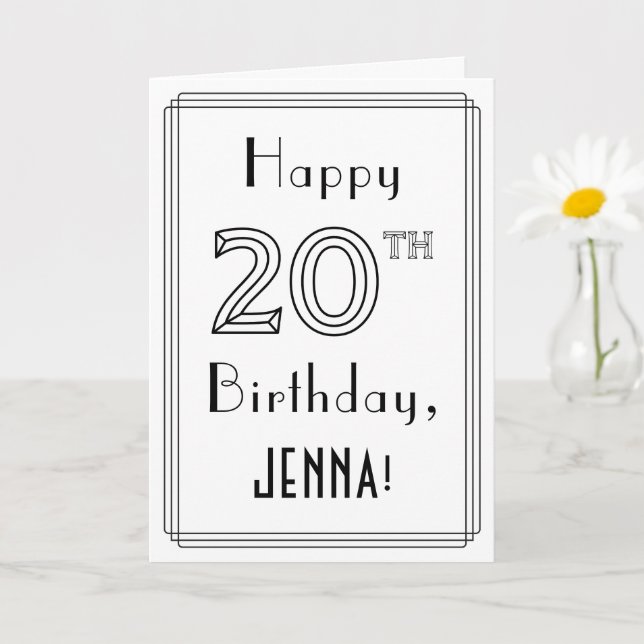 Happy 20th Birthday, Art Deco Style w/ Custom Name Card (Small Plant)