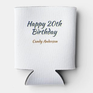 happy 20th birthday blue yellow simple minimal dat can cooler