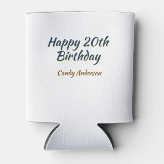 happy 20th birthday blue yellow simple minimal dat can cooler
