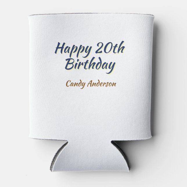 happy 20th birthday blue yellow simple minimal dat can cooler (Front)