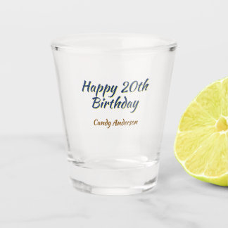happy 20th birthday blue yellow simple minimal dat shot glass
