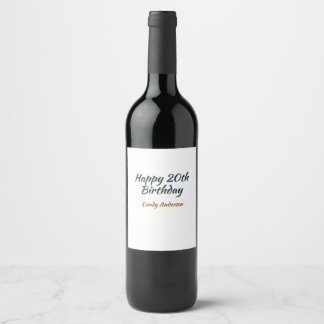 happy 20th birthday blue yellow simple minimal dat wine label