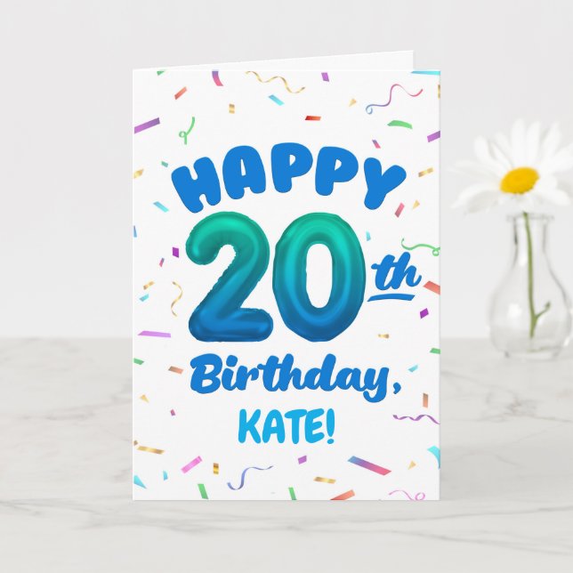Happy 20th Birthday Card with Custom Name (Small Plant)