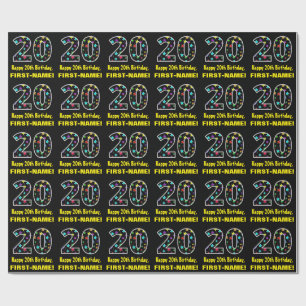 Happy 20th Birthday, Fun Colorful Stars Pattern 20 Wrapping Paper