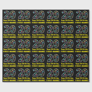 Happy 20th Birthday, Fun Colourful Stars Pattern 2 Wrapping Paper