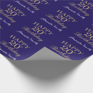 Happy 20th Birthday Gold Glitter and Navy Blue Wrapping Paper