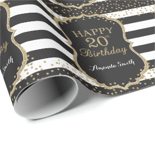 Happy 20th Birthday Gold Glitter Wrapping Paper