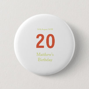 happy 20th birthday green orange bold retro boho 6 cm round badge