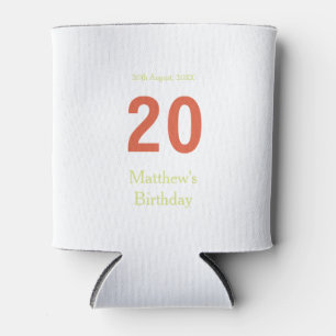 happy 20th birthday green orange bold retro boho can cooler