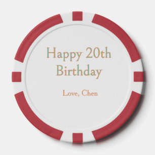 happy 20th birthday green orange pastel name date poker chips