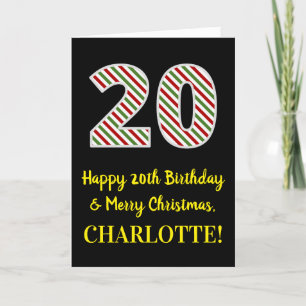 Happy 20th Birthday & Merry Christmas, Custom Name Card
