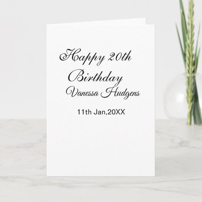 Happy 20th birthday name date simple minimal  card (Front)