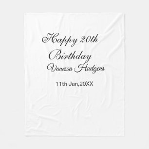 Happy 20th birthday name date simple minimal fleece blanket