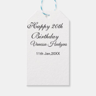 Happy 20th birthday name date simple minimal gift tags