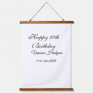 Happy 20th birthday name date simple minimal  hanging tapestry