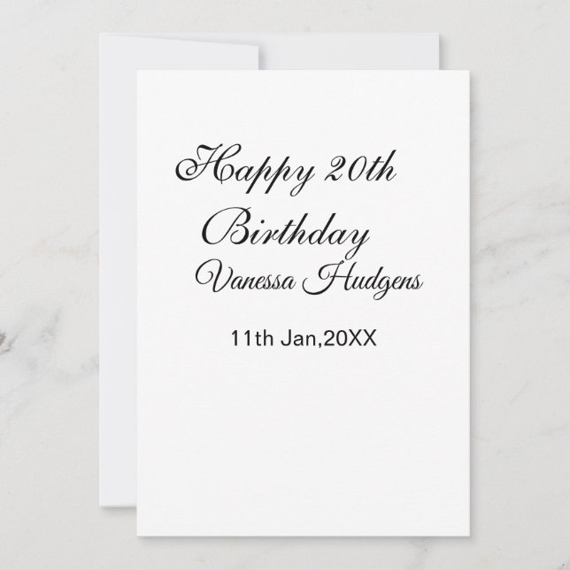 Happy 20th birthday name date simple minimal  invitation (Front)
