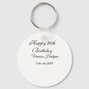 Happy 20th birthday name date simple minimal key ring