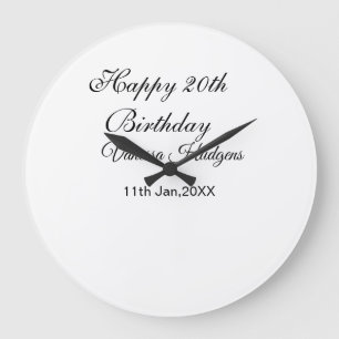 Happy 20th birthday name date simple minimal large clock