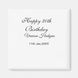 Happy 20th birthday name date simple minimal magnet