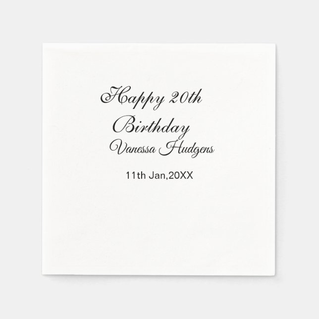 Happy 20th birthday name date simple minimal  napkin (Front)