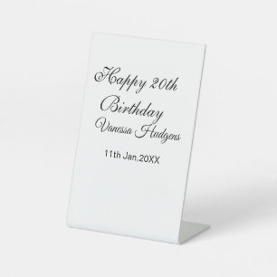 Happy 20th birthday name date simple minimal  pedestal sign