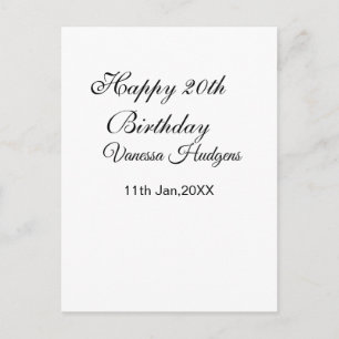 Happy 20th birthday name date simple minimal  postcard